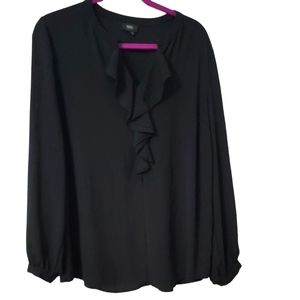 Massimo Black Long Sleeve Ruffled Blouse Size Large